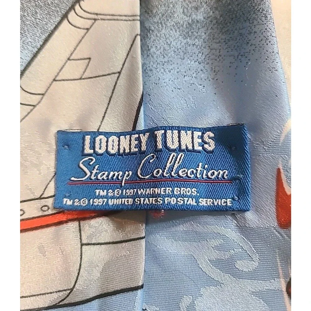 Vintage 1997 Looney Tunes Stamp Collection Bugs Bunny Flying Mail Necktie